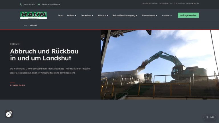 Website HAUN Firmengruppe - Seite Abbruch und Rueckbau