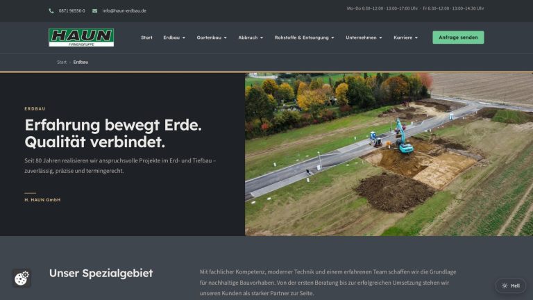 Website HAUN Firmengruppe - Seite Erd- und Tiefbau