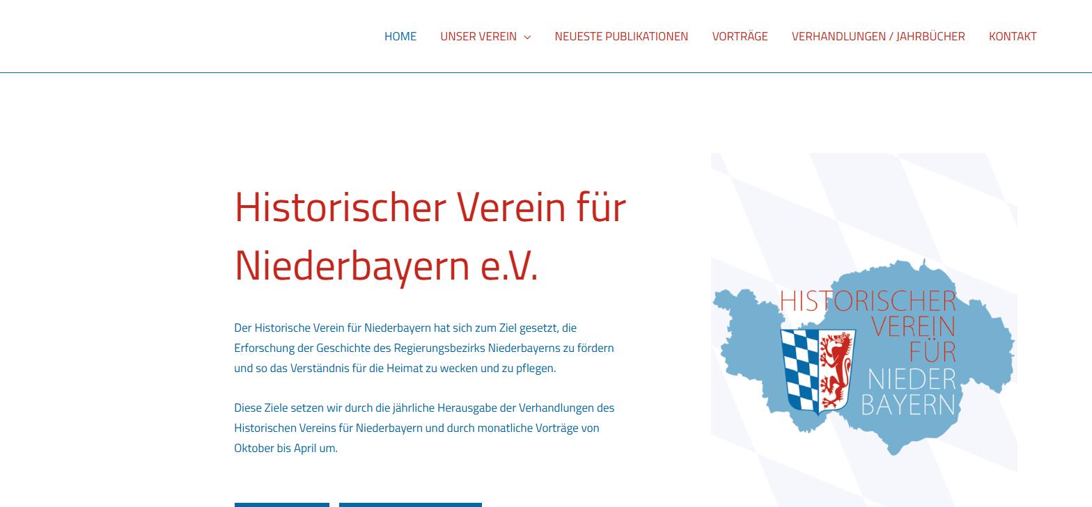 Website Historischer Verein für Niederbayern - Startseite